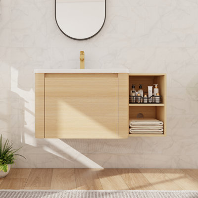36''/40'' Single Floating Bathroom Vanity With Ceramic Sink, Wall Mounted Bathroom Vanity With  Soft Close Door And Shelf