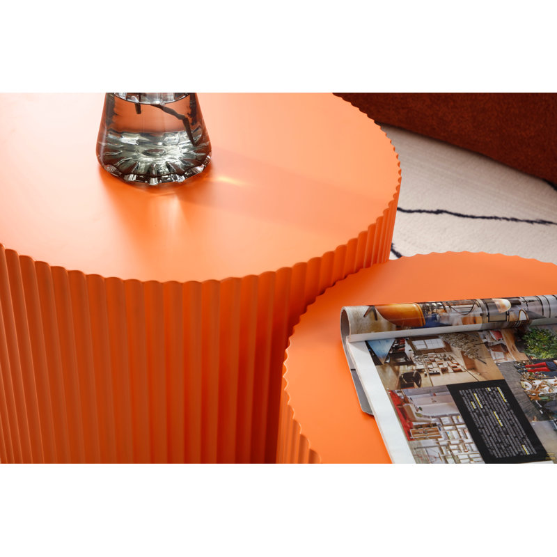 Ensemble de 2 tables gigognes, table basse ronde artisanale, table basse, Orange