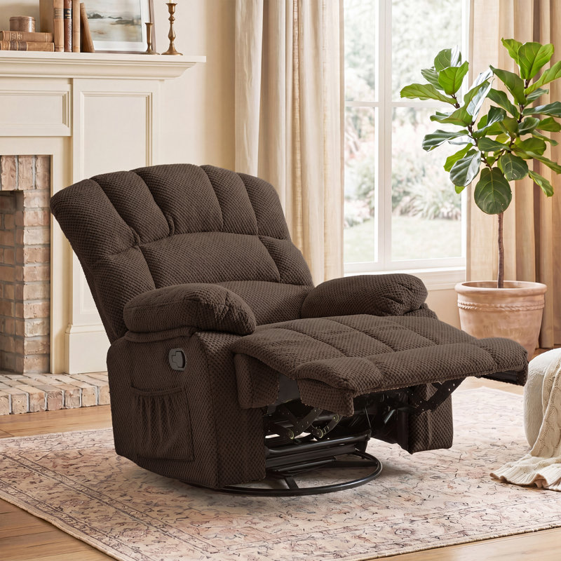 Breasha 39.7" Wide Manual Upholstered Swivel Rocker Recliner, Dark Brown Polyester