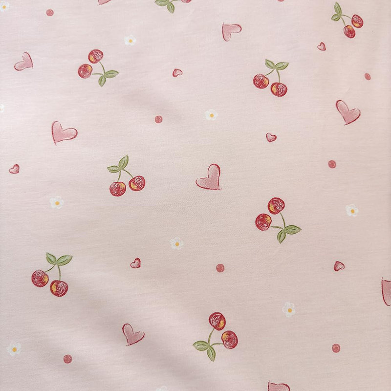 Ensemble de literie avec housse de couette en coton cerise et cœurs roses, Queen Duvet Cover + 2 Standard Pillowcases