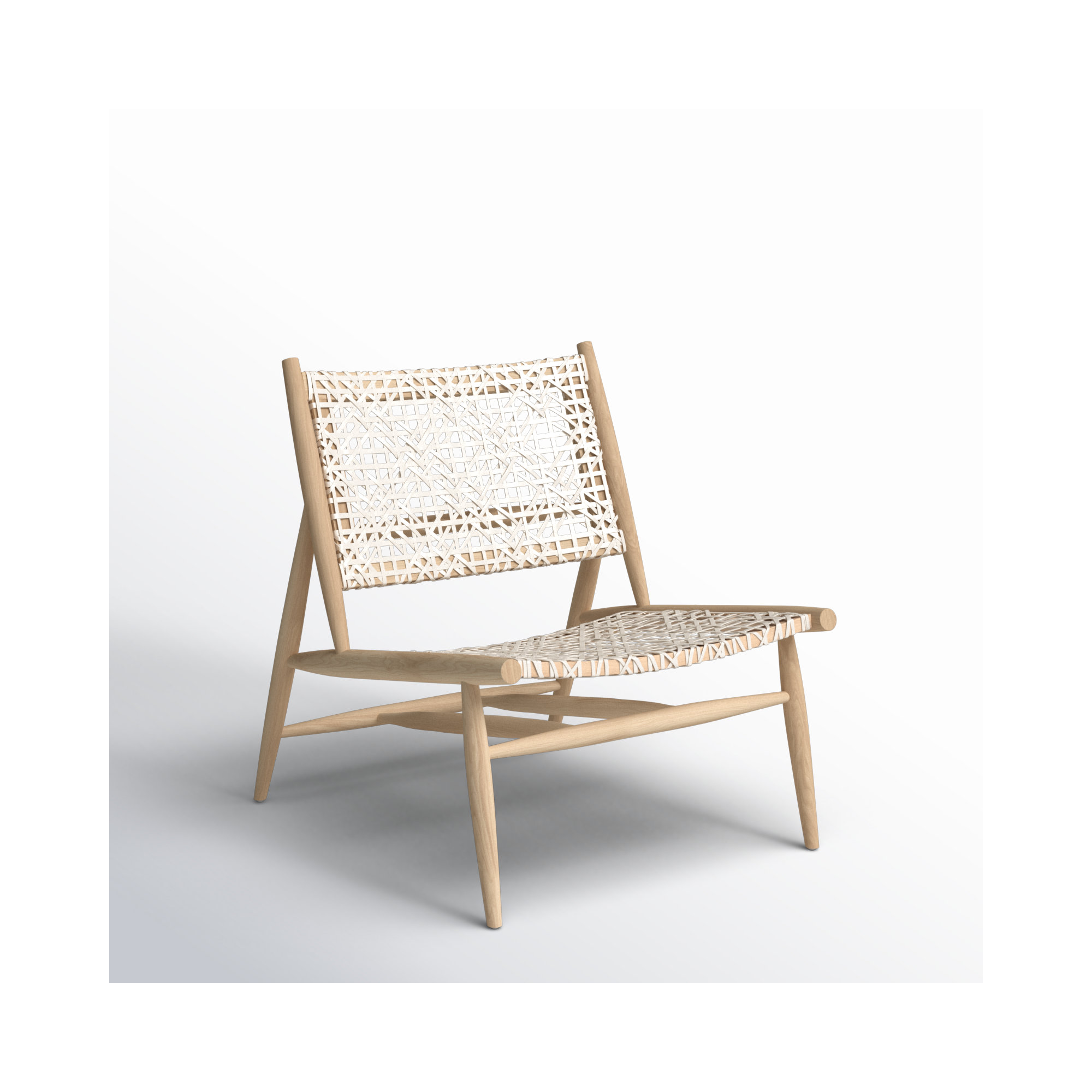 Kazbah Upholstered Side Chair, White Genuine Leather/Bleached Oak Legs