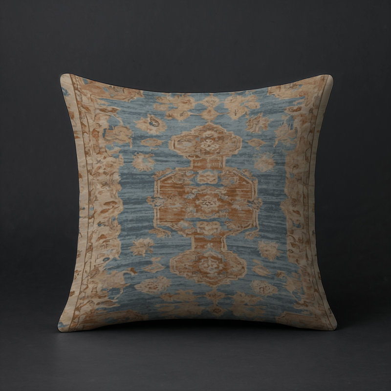 Coussin décoratif intérieur et extérieur Modern, Jaune / bleu oriental, Carré 16 po