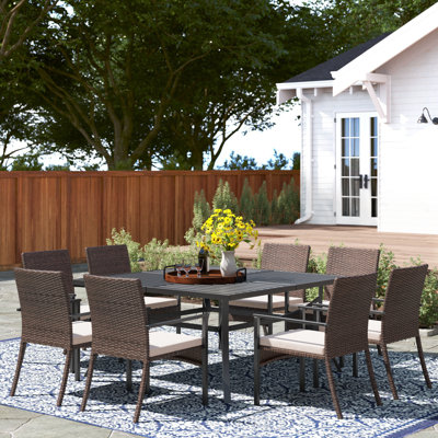 Leonard 8 - Person Patio Dining Set with Square Table , Cushions Included