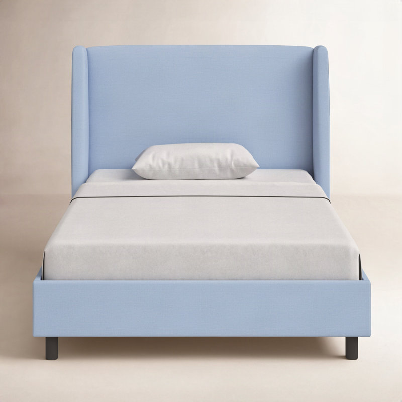 Tilly Upholstered Low Profile Platform Bed, Twin, Classic Denim Linen