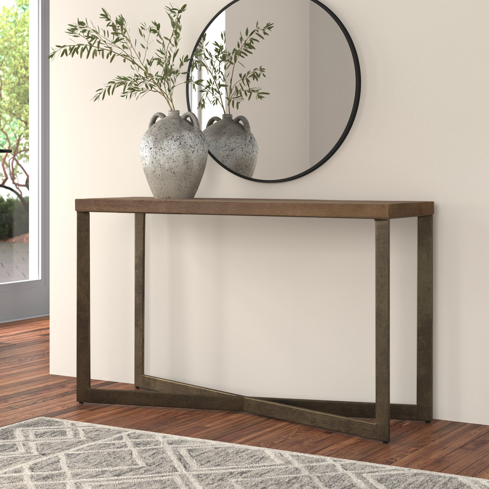 Tulane 50'' Solid Wood Console Table, Nickel/Medium Brown