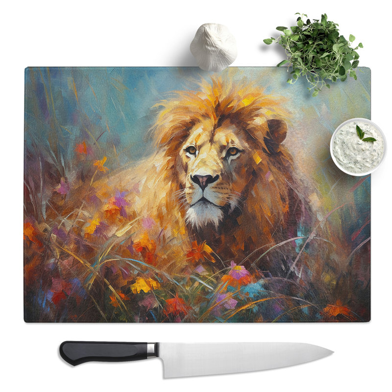 Lion Impressionism  Glass Chopping Board
