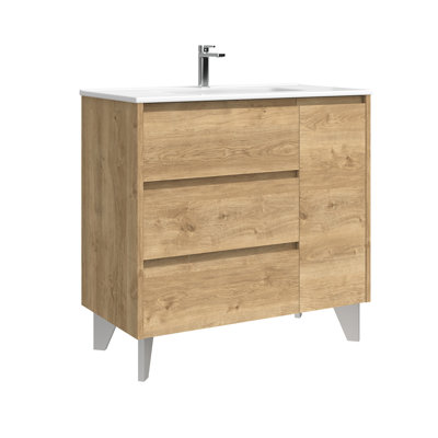Meuble-lavabo simple autoportant avec plateau en céramique 28 po Lila