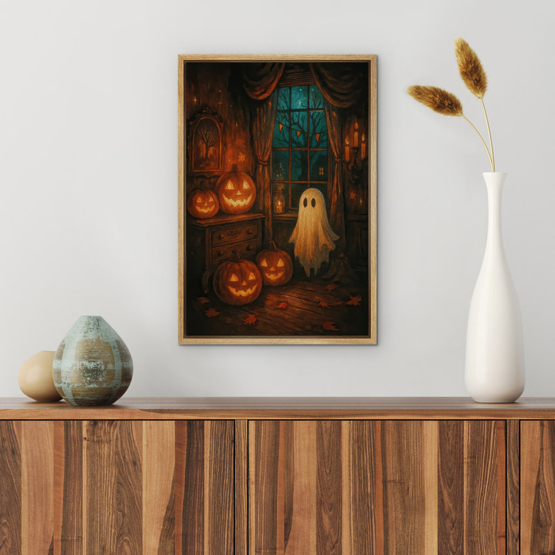 Mignon fantôme, impression sur toile encadrée, décoration murale d'Halloween, Naturel, H 36 po x l 24 po