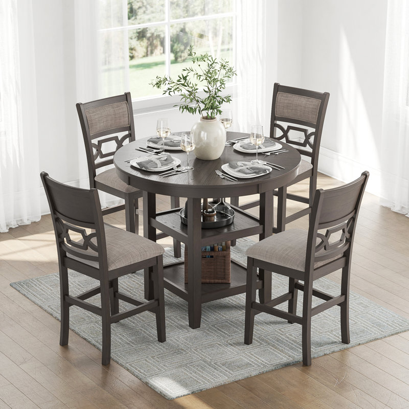 Leangelo 4 - Person Four Leg Dining Set, Dark Gray, Dark Gray, Dark Gray/Gray