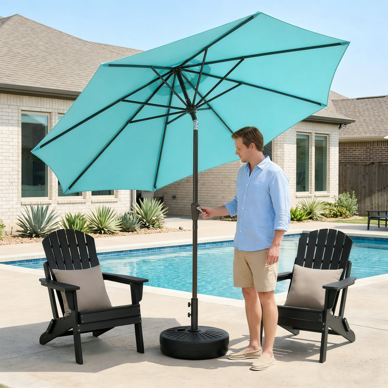 Parasol de patio 9 pi avec base, Bleu