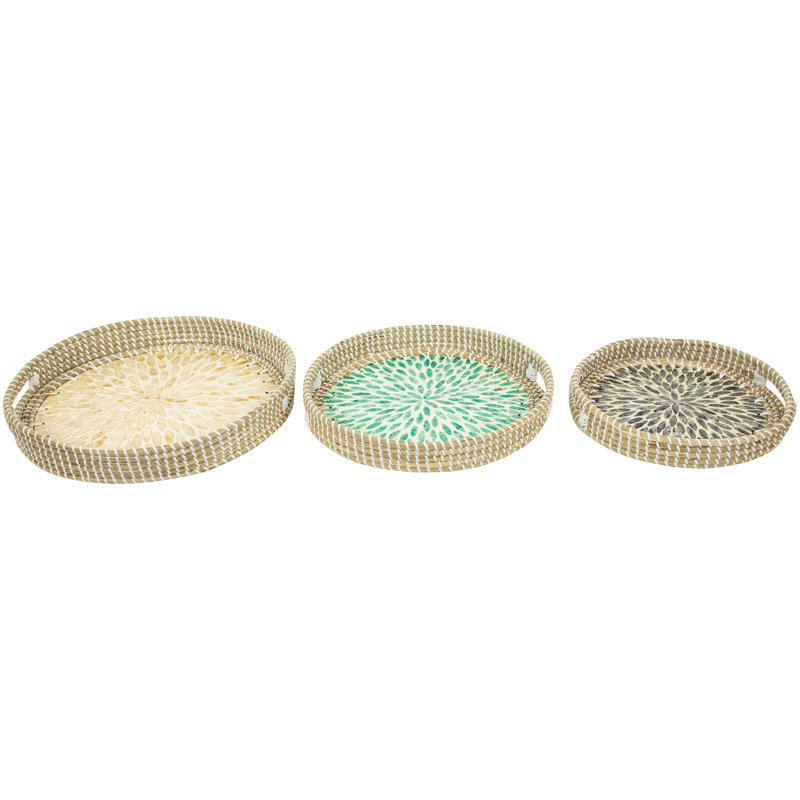 Ensemble de 3 plateaux 15,75 "Seagrass et Capiz