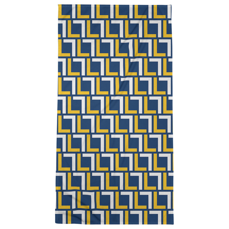 Bath Towel, Navy Blue/Gold/White