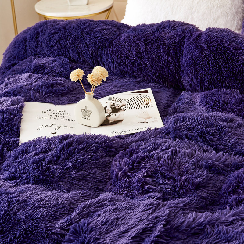 FFDC1217 Plush Shaggy Duvet Cover Set, Twin Duvet Cover + 2 Additional Pieces, Purple