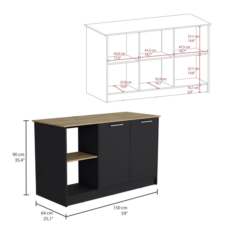 59" Long Kitchen Island with Open and Closed Storage Kitchen Cabinet with Interior Shelves, Modern Kitchen Prep Table, Dining Table, Bar Table for Kitchen and Dining Room