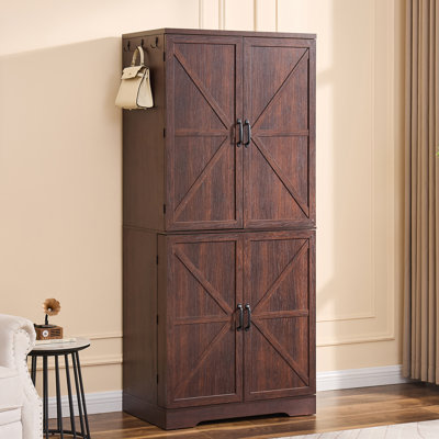 72" Farmhouse 5 Door Armoire Wardrobe With Hanging Rod And Shelves For Bedroom