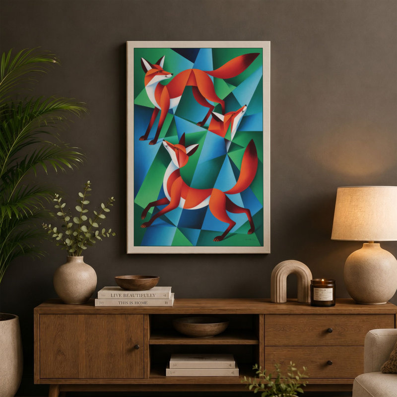 Interlocking Horses Geometric - Wrapped Canvas, 24x16 - 61.0 x 40.6 cm, Black Border