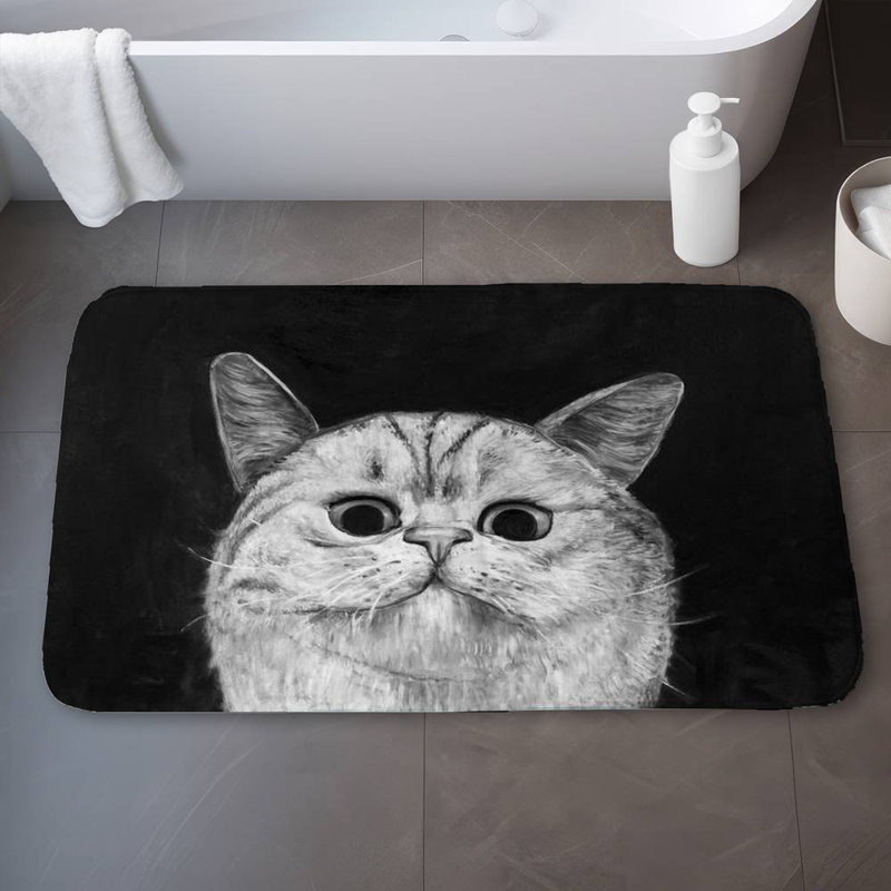 Watching cat Bath Mat with Non-Slip Backing - Quick Dry Memory Foam Bathroom Rug - Absorbent - Modern Plush Spa-Style - Machine Washable