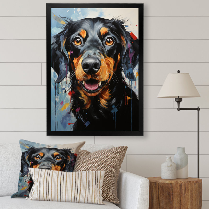Dachshund Delight III sur impression sur toile, H 40 po x l 30 po x P 1,5 po, Cadre simple noir