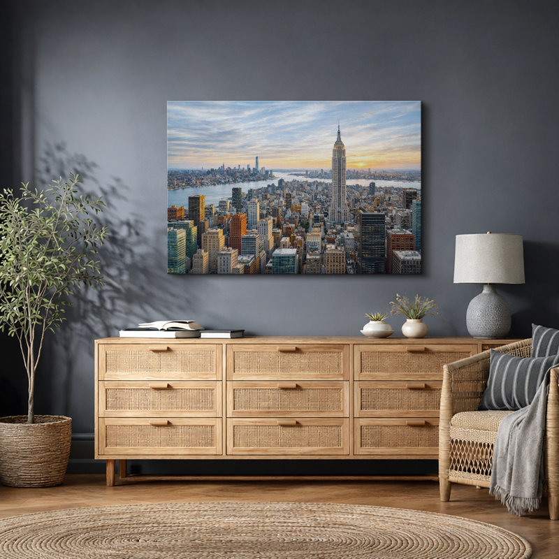 «New York Skyline Sunset», art urbain, impression sur toile, impression sur toile encadrée, H 12 po x l 18 po x P 1,5 po