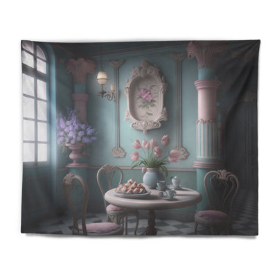 Tapisserie en polyester tulipes roses en intérieur Roccoco II