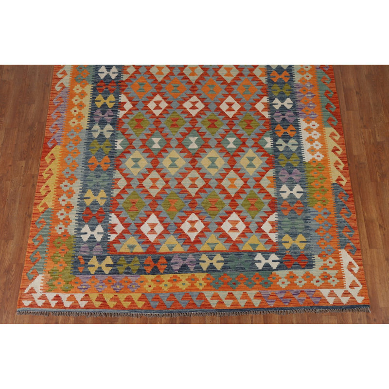 Tapis géométrique en laine Kilim 7 x 7