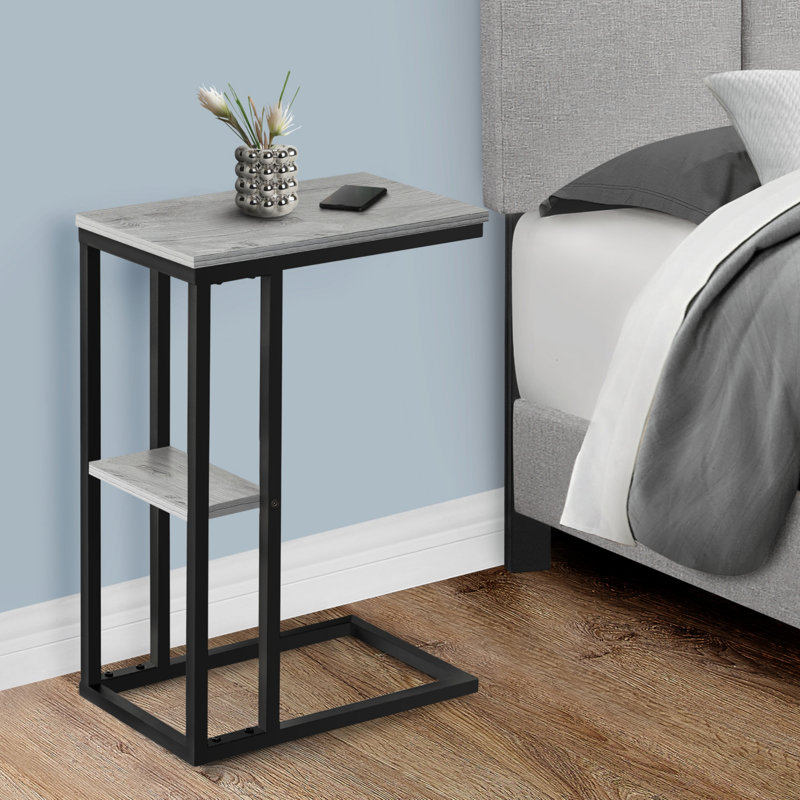 Table d'appoint, en forme de C, bout, côté, collation, salon, chambre à coucher, stratifié gris, métal noir, contemporain, moderne
