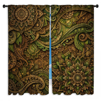 Intricate Mandala Leaves Window Curtains Mandala Sheer & Room Darkening - 2 Panels