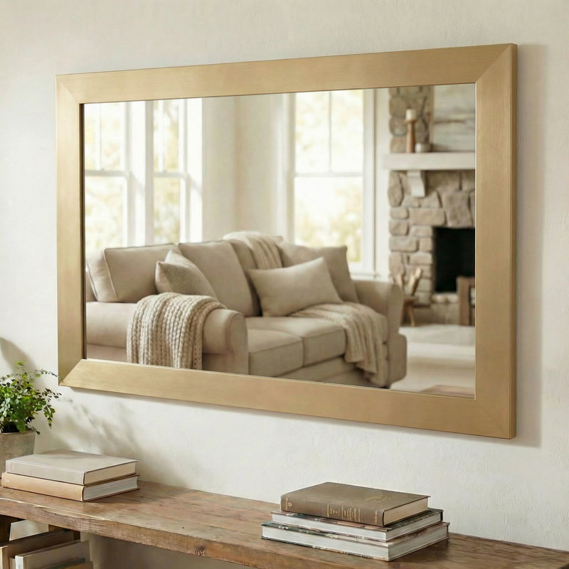 Shmuel Wood Framed with Safety Backing Ideal for Bathroom / Vanity Mirror, Champagne Bronze, 36" x 54"