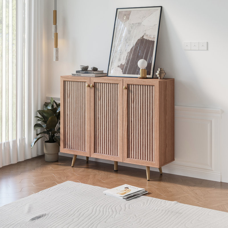 Storage Cabinet With Three Doors,Wood Sideboard Buffet Storage With Adjustable Shelf,Wood Coffee Bar Cabinet,Kitchen Buffet Cabinet Cupboard