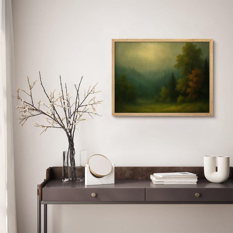 «Forest Mist», reproduction d'art encadrée, paysage d'automne doux pour une cabane confortable ou un décor inspiré de la nature