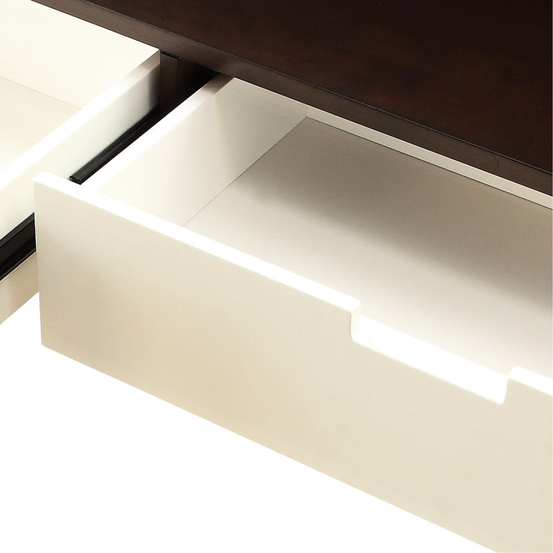 Classeur Mid-Century moderne et blanc avec console à 2 tiroirs et pieds en bois, pour le rangement dans l'espace de vie