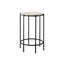 Élégante table d'appoint ronde: stratifié pierre crème et métal noir, idéale pour le salon et la chambre à coucher. Table polyvalente avec décoration intérieure en métal