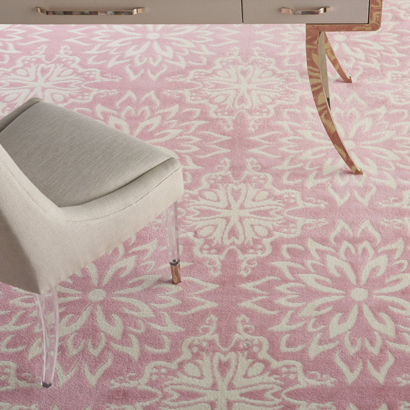 Tapis floral ivoire / rose Yurig, Rond 5 pi 3 po