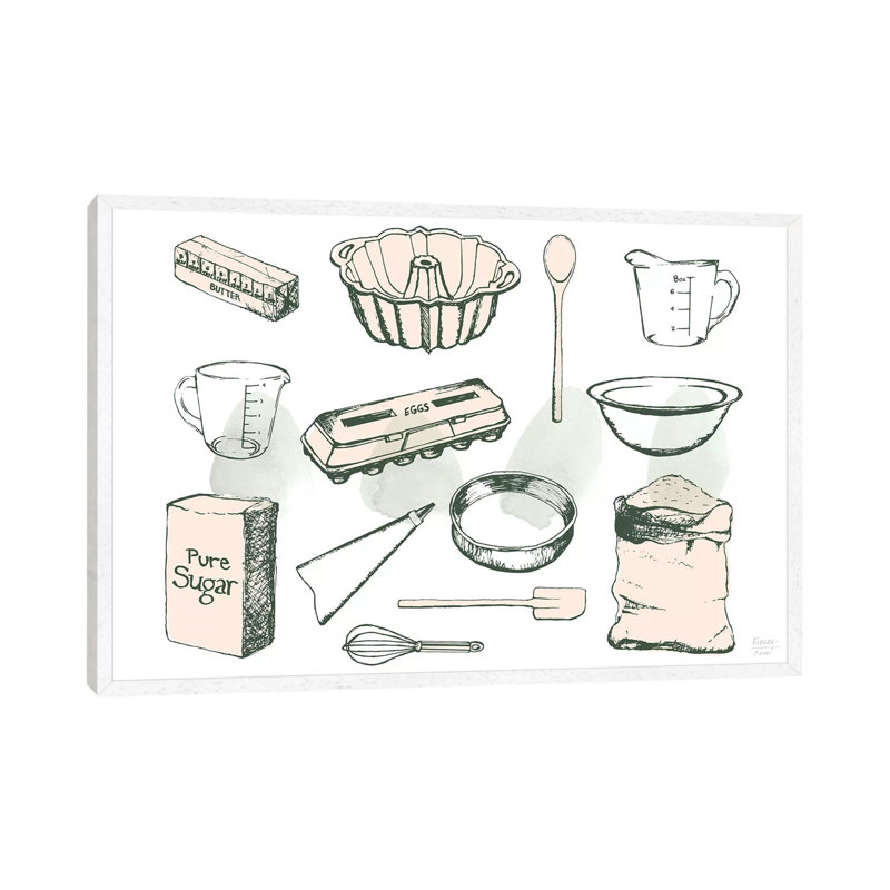 Baking Ingredients - Print on Canvas, 66.04cm H x 101.6cm W x 3.81cm D, White Floater Framed