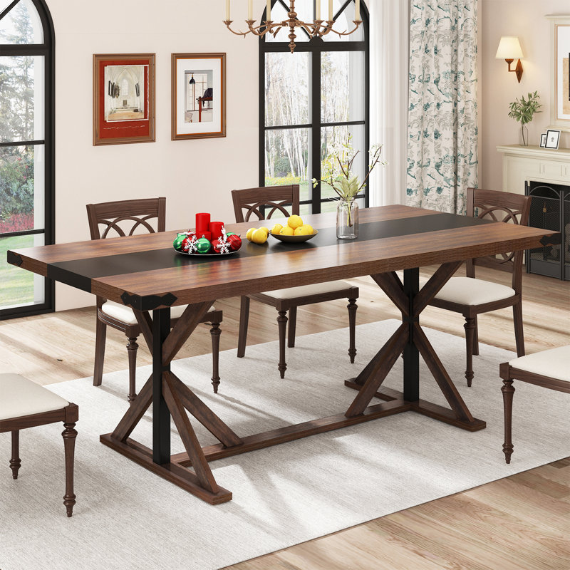 Dariusz Farmhouse Dining Table, Kitchen Rectangular Large Rustic Dinner Table, Adjustable Leg For Dining Living Room, Brown