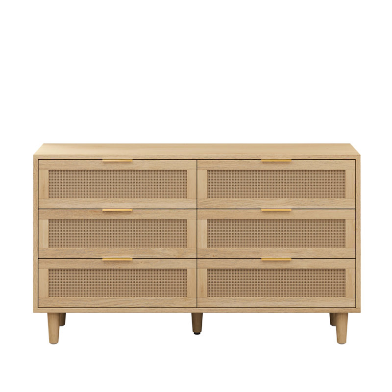 Armoire de rangement en rotin 6 tiroirs, Naturel foncé
