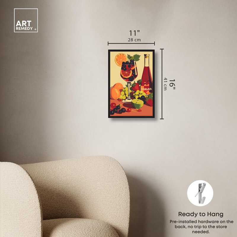 Sangria Drink Canvas by Art Remedy, Black, 16" H x 11" W, Floater Frame