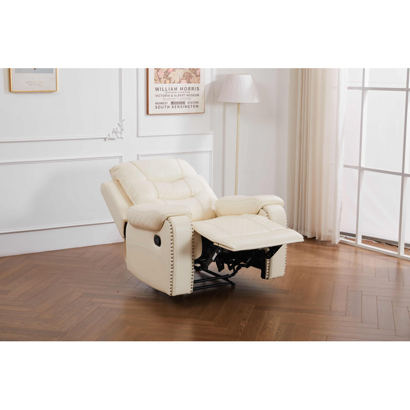 Adele 40.9'' Wide Modern Super Soft Faux Leather Manual Standard Recliner, Beige