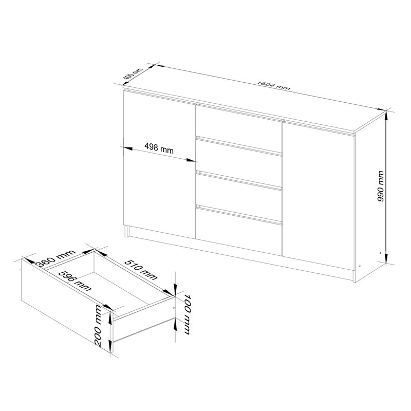 Sprage 4 - Drawer Chest of Drawers,  99cm H x 160cm W x 40cm D