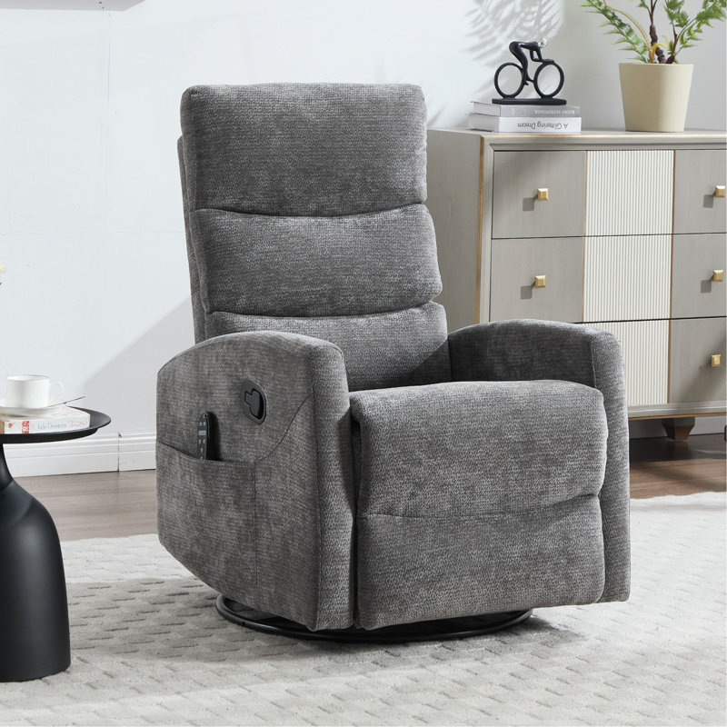 Heat Massage Manual Recliner Chair With Rocker And Swivel In Fabric For Living Room, Dark Gray