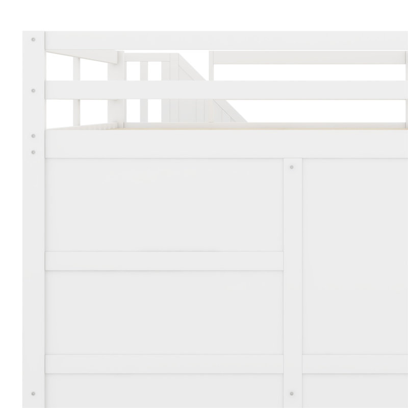 Lit mezzanine avec garde-robe, bureau et tablettes, Blanc
