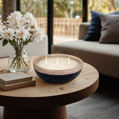 Castleman Decorative Terracotta Scented Bowl for Bookshelf - Modern Two Tone Decor Candle Living Room, Coffee Table, or Bedroom - 12"