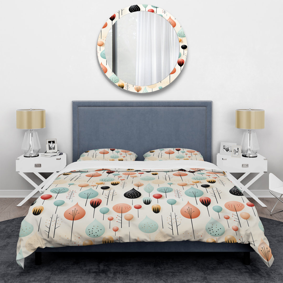 Pastel Scandinavian Geometric Shapes II Blue/Peach Microfiber Duvet Cover Set Design Art 