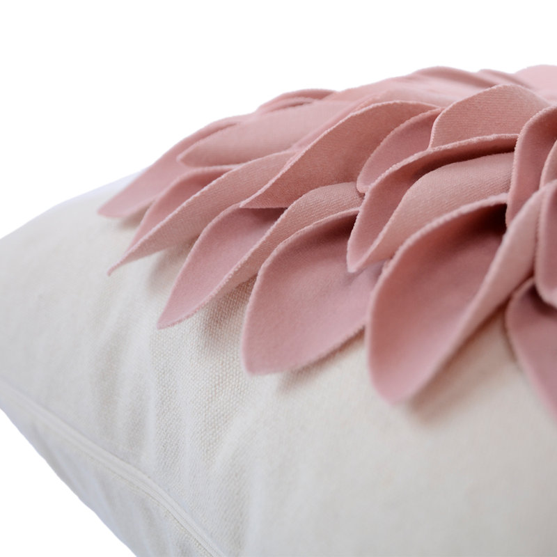 Appliqued Floral Accent Pillow Cover Sunflower Decorative Throw Pillow Case 18in, Rose Pink/White
