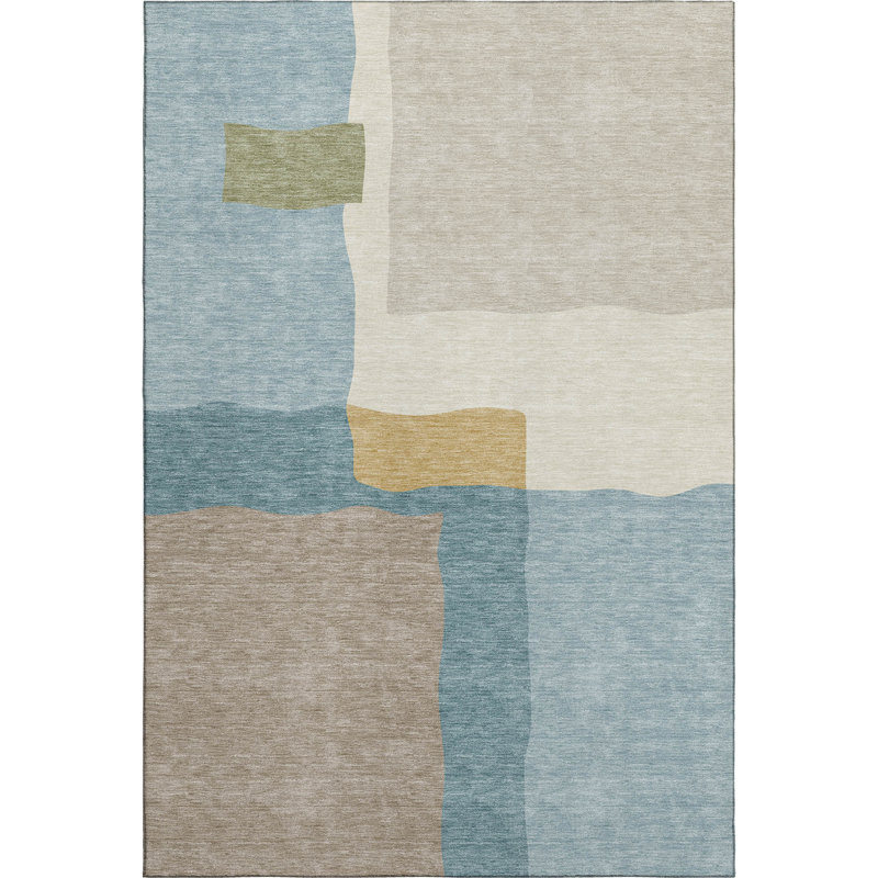 Premium Machine Washable Mayfield AMF2400 Geometric Rug, Teal, 5' x 7'6"