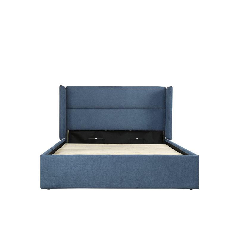 Upholstered Ottoman Storage Bed, Full, Grey Mist Blue