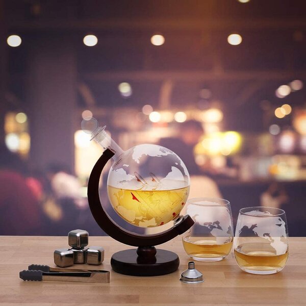 Old World Handblown Artisan Etched World Globe for Whiskey Scotch