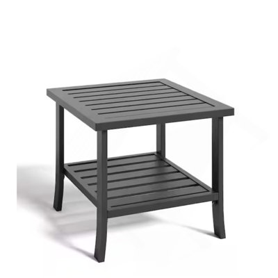 Table d'appoint d'extérieur 19 po carrée en métal noir, table de bout pour terrasse toutes saisons à 2 niveaux