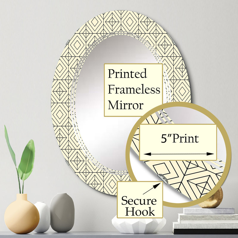 Beige géométrique croix et carrés - miroir mural à motif ovale, 30 po x 20 po