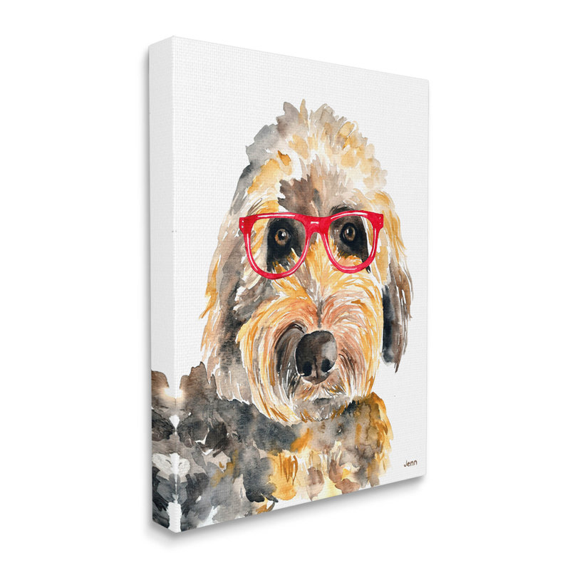 «Fun Terrier Dog», lunettes rouges sur toile par Jen Seeley, H 20 po x l 16 po x P 1,5 po